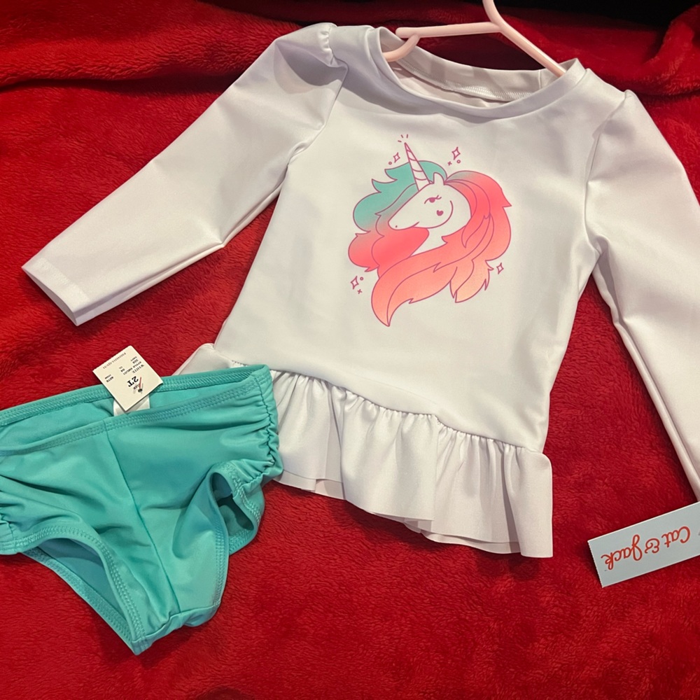 2T NWT Cat & Jack two piece unicorn bathing suit